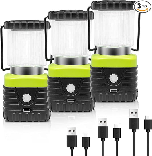 Jarxin 3PCS 6500K White Light LED Camping Lantern Rechargeable 1000LM, 4500mAh Power Bank, Flashlight for Hurricane Emergency, Hiking, IP44 Waterproof Lantern(Black)