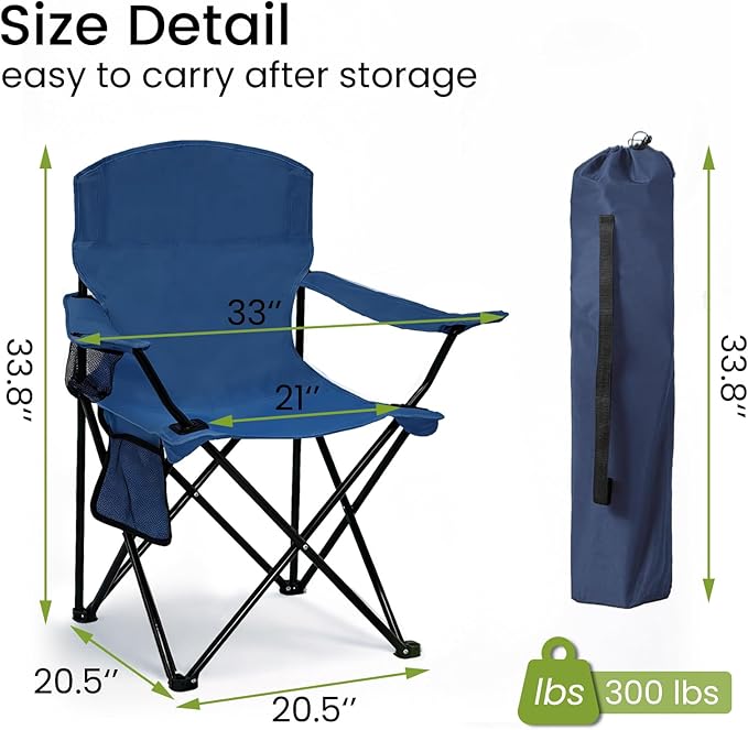 2 Pack Folding Camping Chair with Cup Holder & Side Storage Bag 300lbs Capacity Lightweight High Back Portable for Beach, Picnic, Sport, Cyan