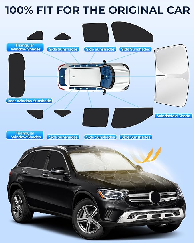 for Mercedes-Benz GLC-Class 2016-2022 Car Window Shades, 8pcs Privacy Sun Shade Set for Front Windshield Side and Rear Windows, Full Window Covers Keeps Vehicle Cool for Camping Napping