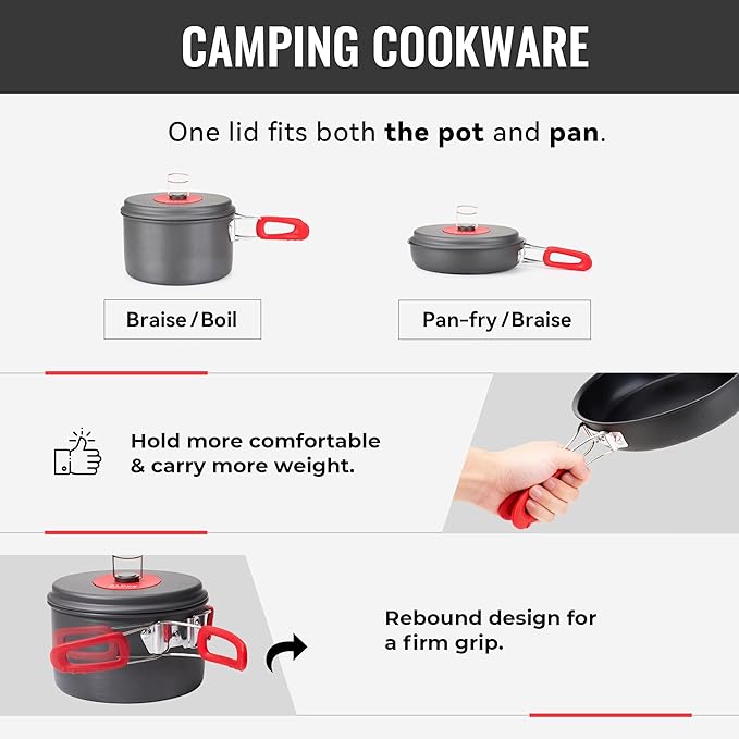 Alocs Camping Cookware Set - Lightweight Camping Cookware Mess Kit - Camping Pots and Pans Set - Camping Cooking Gear with Portable Carry Bag for Outdoor Backpacking Hiking and Picnic