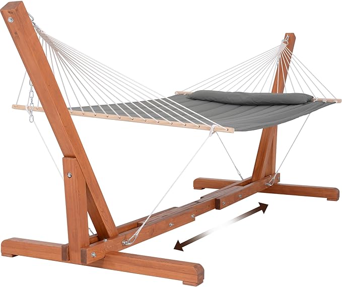 SUNCREAT Hammocks Double Hammock with Adjustable Wooden Stand Included, Outdoor Hammocks for Outside, 475 lbs Capacity, Dark Gray