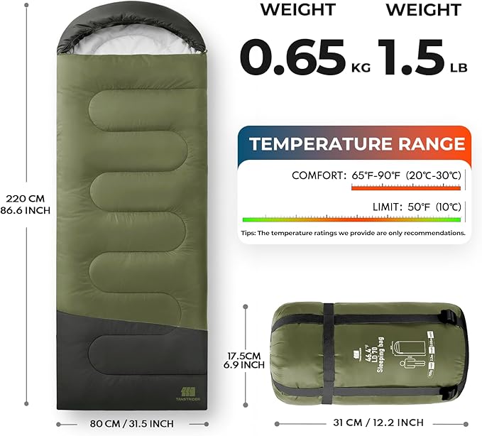 Ultralight Warm Weather Sleeping Bag - Portable, Waterproof, Compact Lightweight, Comfort with Compression Sack - Great for Outdoor Camping, Backpacking & Hiking