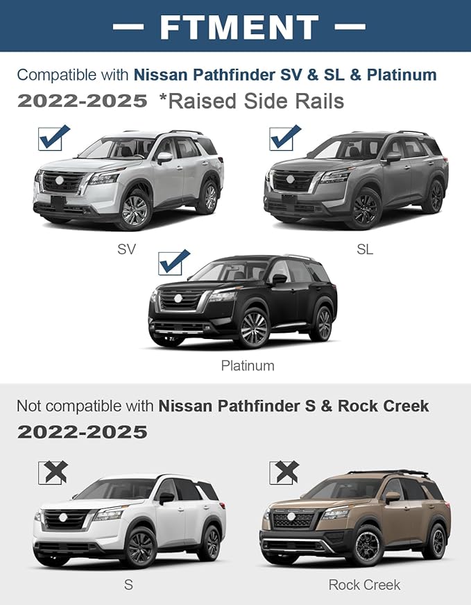 Roof Rack Cross Bars 220lbs Compatible with Nissan Pathfinder 2022 2023 2024 2025 SV SL Platinum with Raised Side Rails,Heavy Duty All-Metal Aluminum Crossbar Luggage Racks Roof Rails
