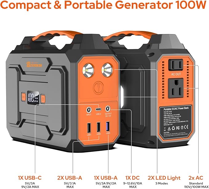 Portable Power Station with Foldable 40W Solar Panel, 100W Solar Powered Generator with Panels, AC Outlet Camping Solar Power Bank 146Wh DC Battery Pack for Smart Device RV Outdoor Power Outage