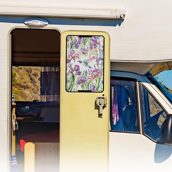 RV Door Window Shade Cover Hummingbird RV Door Window UV Protective Cover, Sun Blackout Fabric for Camper Privacy Entrance