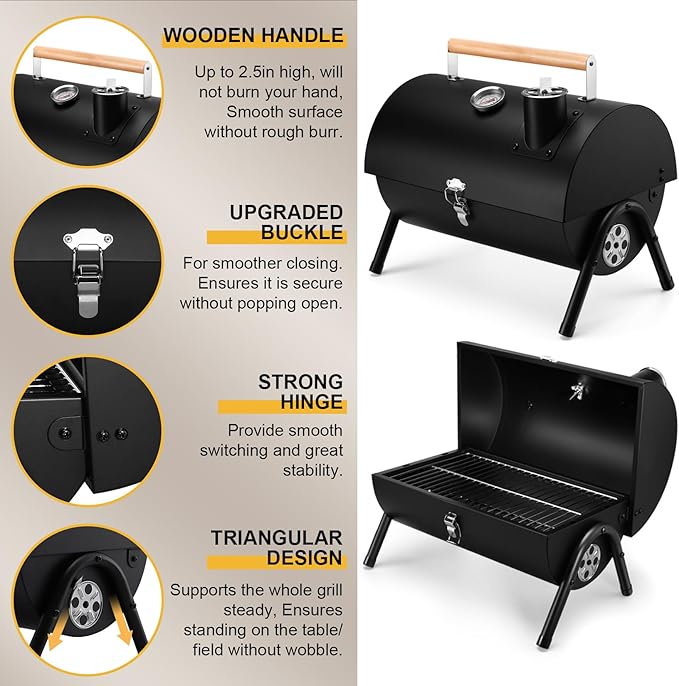 Joyfair Portable Charcoal Grill Set, Small Tabletop Barbecue Grill with Accessories Tools for Outdoor Camping BBQ Grilling Backyard Party Cooking, Heavy Duty & Innovative Design, Thermometer & Chimney