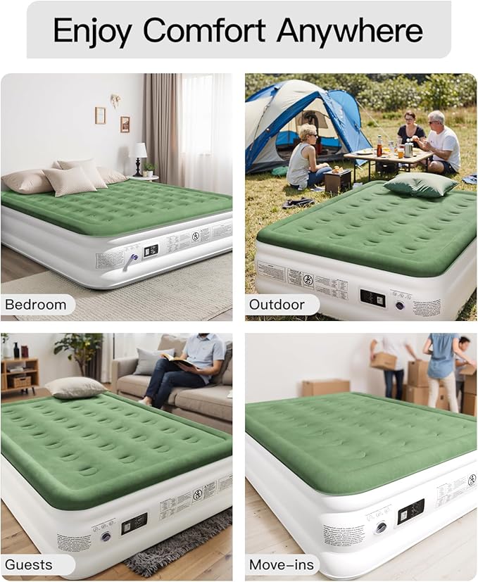 Zearna Full Size Air Mattress with Built in Pump, 18" Raised Comfort Air Bed, Upgraded Flocked Top Blow up Mattress with Carrying Bag, Inflatable Mattress for Guests & Home, AirBed, 650 lbs Max