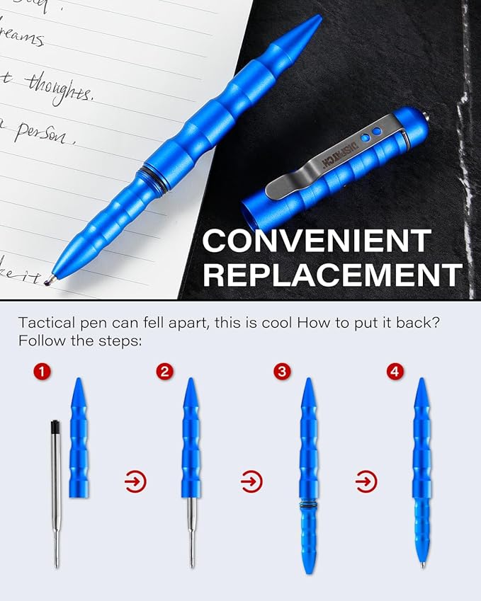 Military Tactical Pen, Professional Self Defense Pen, Emergency Glass Breaker Pen - Tungsten Steel,Multitool EDC Pen for Men & Women, Tactiacl Gear & Gifts,Writing Tool with 1 ink Refill