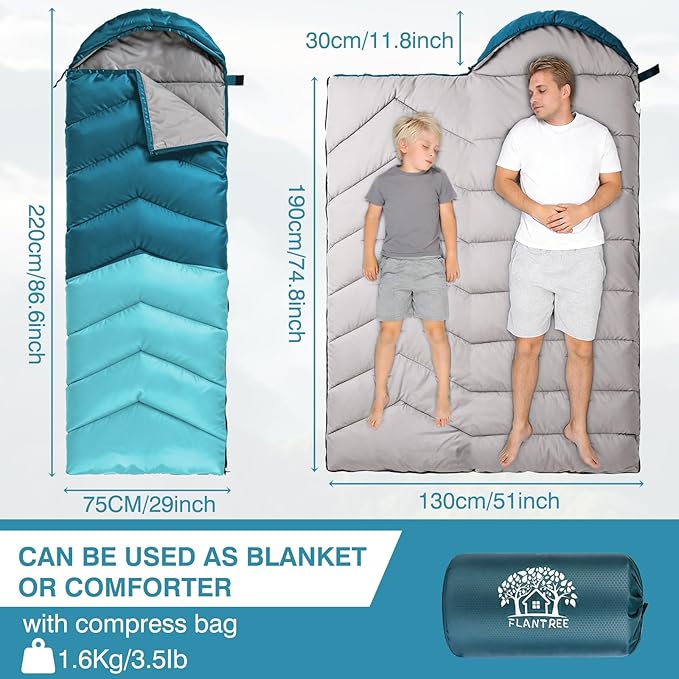 Sleeping Bag 4 Seasons Adults & Kids for Camping Hiking Trips Warm Cool Weather,Lightweight and Waterproof with Compression Bag,Indoors Outdoors Activities