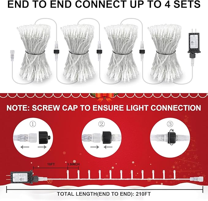 200FT 600LED Christmas Lights Plug in,Outdoor Indoor Waterproof Fairy Lights with Timer and 8 Modes, Christmas Tree Lights for Garden Party Wedding Decoration(Multi Color)