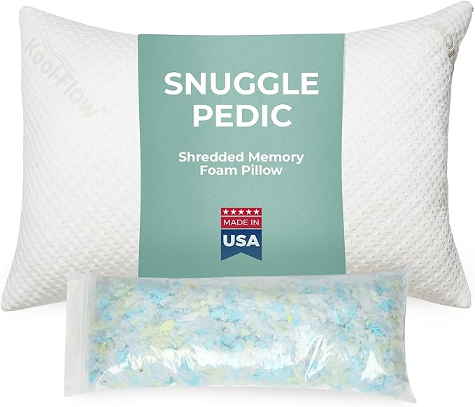 Snuggle-Pedic Adjustable Memory Foam Pillows - ﻿GreenGold Certified Pillow w/ Viscose of Bamboo Cover for Side, Stomach & Back Sleepers - Made in the USA - ﻿Standard