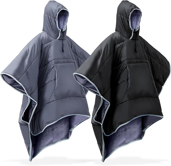 Preboun Thermal Poncho Wearable Hooded Blanket Winter Poncho Wearable Sleeping Bag Water Resistant Windproof for Men Women