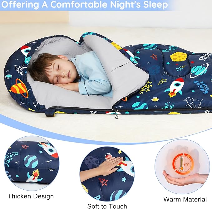 FIOBEE Kids Sleeping Bag for Girls Boys 3 Season Warm & Cool Weather Youth Camping Sleeping Bags with Backpacking Bag Waterproof for Traveling Hiking Indoor Outdoor Camping Essentials