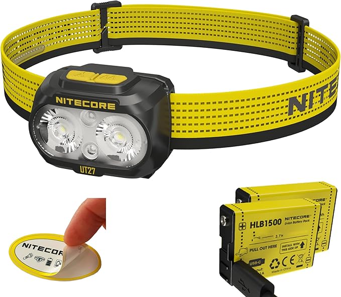 Nitecore UT27 MCT Pro 800 Lumen Running Headlamp USB-C Rechargeable Dual Power with 3 Color Temperatures Red Light Lightweight Trail Hiking Camping Sticker (Black)