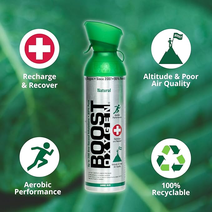 Boost Oxygen Large Natural 10 Liter Canister | Respiratory Support for Aerobic Recovery, Altitude, Performance and Health (4 Pack)