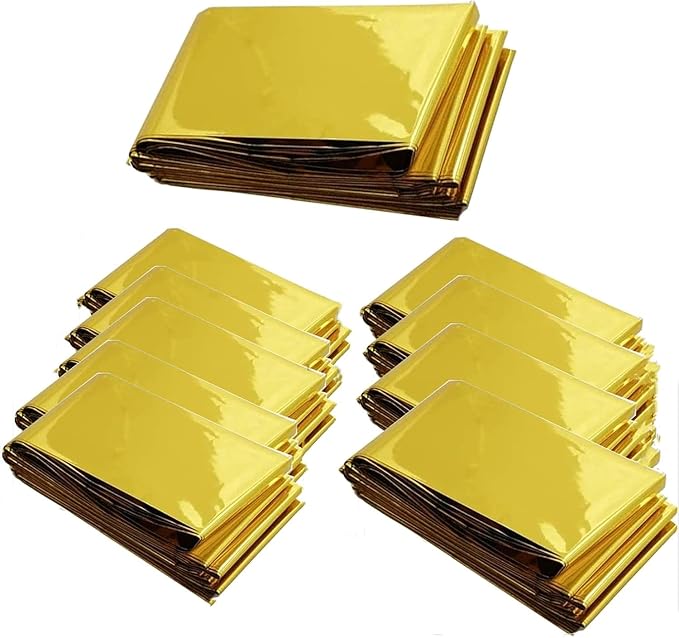Emergency Mylar Thermal Blankets - Silver Gold Foil Space Blanket Survival Kit for Outdoors, Camping, Hiking(Gold, 12pcs)