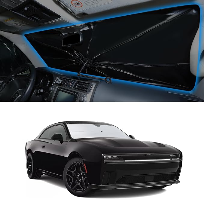 Windshield Sun Shade Umbrella Accessories Compatible with 2011 2012 2013-2023 Charger for Dodge Foldable Sunshade Sun Visor Blocks UV