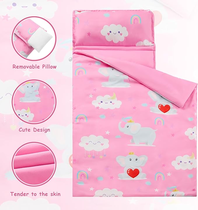MORAIS Toddler Nap Mat with Pillow and Blanket, 52" x 20" Lightweight and Soft Nap Mat for Preschool, Daycare, Travel Sleeping Bags