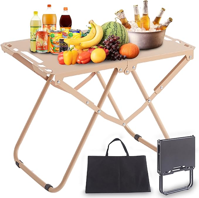 Portable Camping Table, Metal Tactical Foldable Table with Storage Bag, Durable Carbon Steel Outdoor Picnic Table, Perfect for Fishing, Hiking and BBQ