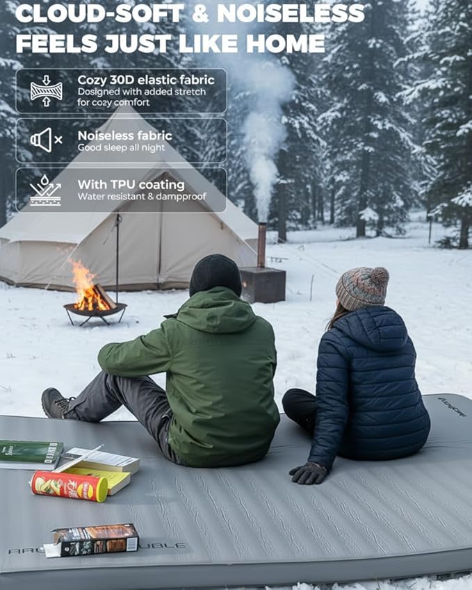 KingCamp Premium Double Self Inflating Sleeping Pad with Air Pump, 7.5 R-Value Air & Foam Camping Mattress 2 Person, 3" Thick Full Size Double Insulated Sleeping Pad for Car Camp Tent, PVC Free, Grey