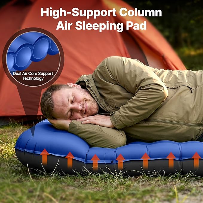 OGERY Sleeping Pad, Ultralight Inflating Sleeping Pad for Camping with Pillow Built-in Foot Pump, 6" Extra-Thick Reinforced Camping Pad for Hiking, Backpacking, Tent, Single,Blue