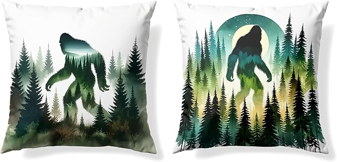 Funny Bigfoot Sasquatch Forest Throw Pillow Covers 18x18 Set of 2,Camper Decor Pillowcase,Big Foot Sasquatch Gifts,Camping Camper Bigfoot Gifts for Women（92）