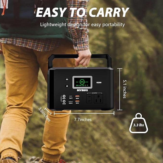 200W Portable Power Station (400W Peak), Mormluck Solar Generators with 110V AC Outlet（No Solar Panel）, 32000mAh Lithium Battery for Home Backup, Outdoor Adventures, and RV Emergencies