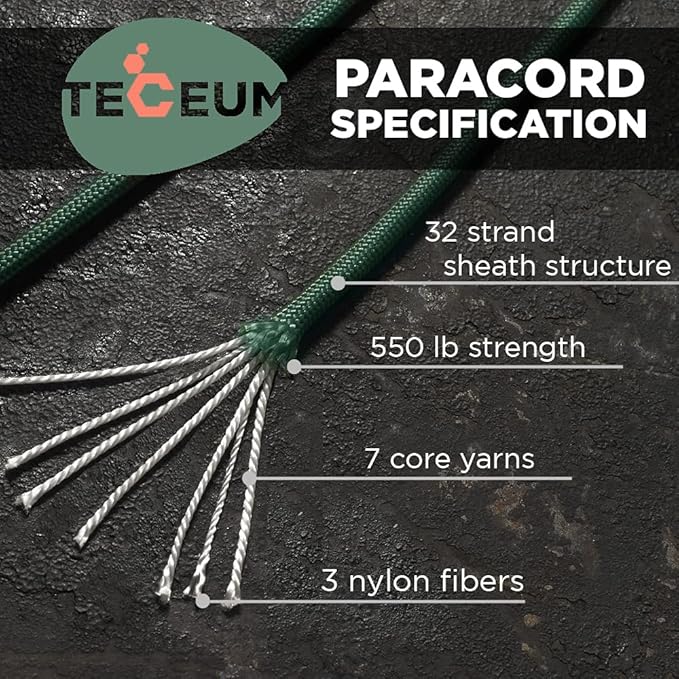 TECEUM Reflective Paracord Rope 1000 – 1000ft/200ft/100ft/50ft – 40+ Colors – Glow in The Dark – para Cord – Utility Rope for Survival, Hunting & Camping Gear – Nylon String, Camping Rope, Tent Cord