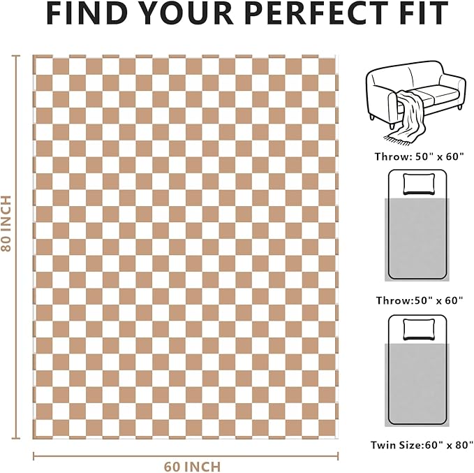 Edenleaf Checkered Blanket Flannel Throw Blankets Soft Cozy Checkered Grid Print Chessboard Gingham Pattern Throws for Bed Sofa Couch for All Seasons, 60x80 Inch, Blonde
