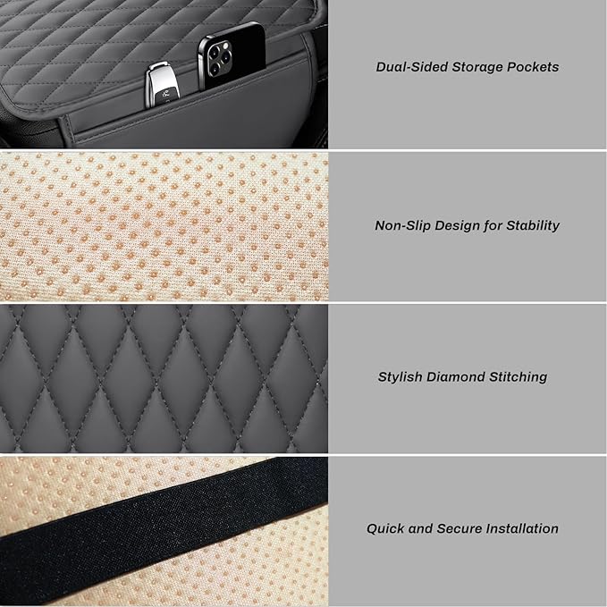 Car Center Console Cover, Upgraded Microfiber Leather Car Arm Rest Cover with 2 Storage Bags, Universal Armrest Cover for Car Storage Box Car Interior Accessories Protector for Most Vehicle-Gray