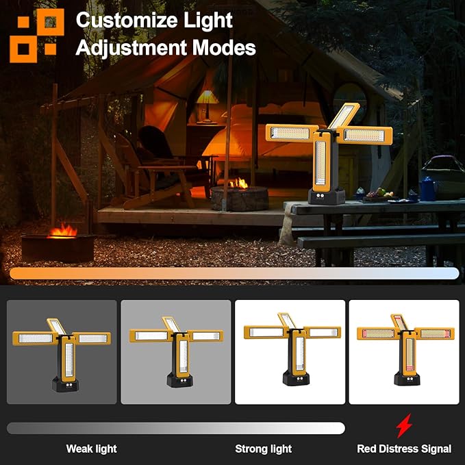 iodoo 13200mAh Rechargeable Solar Work Light,IPX4 Waterproof with Folding Stand Support and Portable Carrying Bag, 8000 Lumen Stepless Dimmable, 4 Lighting Modes, White/Warm/Warm White (Standard)