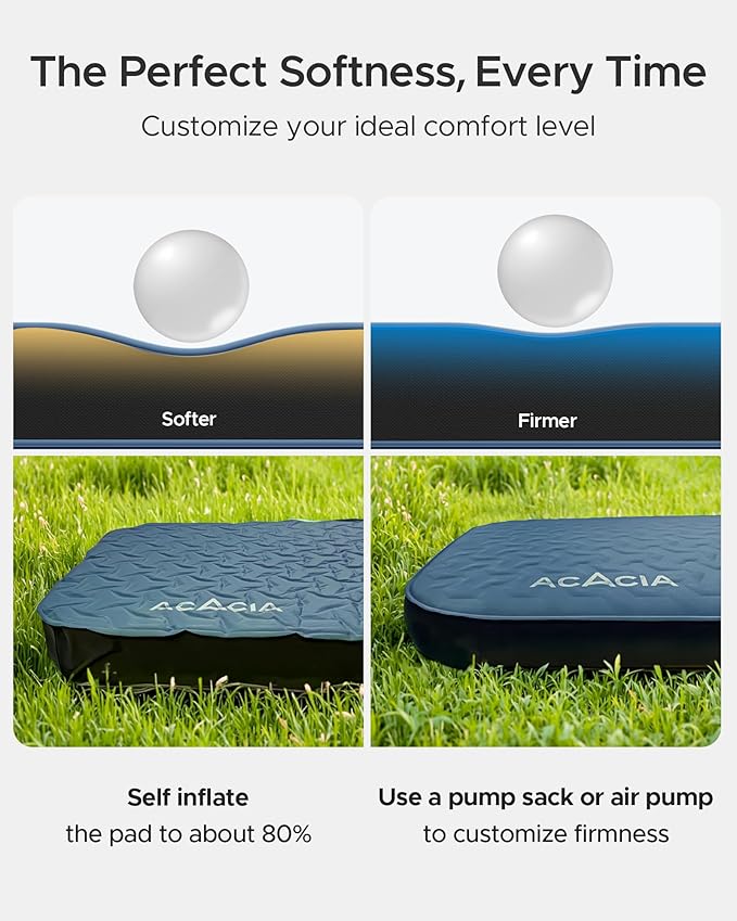Acacia 4" Thick Self Inflating Sleeping Pad with Foam, Innovative Y-Shaped Telescopic Structure, Ultraportable Camping Air Mattress with Pump Sack, Easy Roll Up Sleep Bed for Travel Tent Car