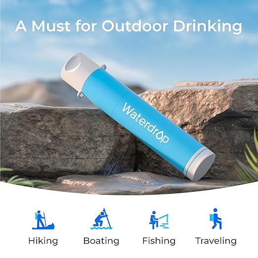 Waterdrop Water Filter Straw, Camping Water Filtration System, Water Purifier Survival Outdoor Drinking Water Purifier for Travel, Backpacking and Emergency Preparedness, 0.1 Micron (Blue), Pack of 3