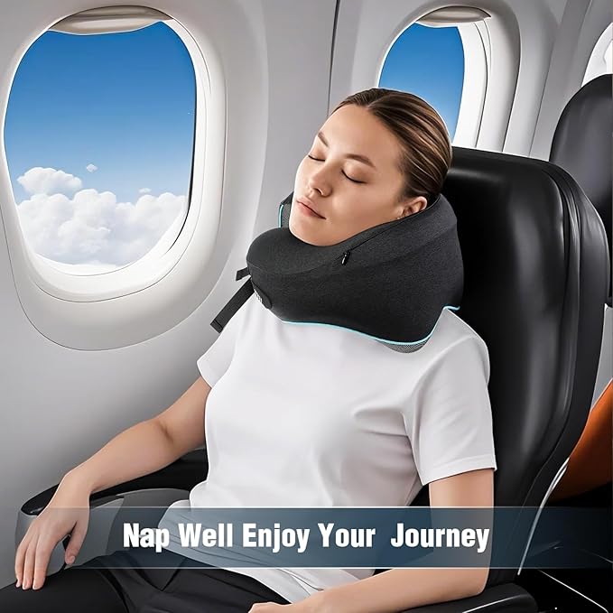 Teemour Neck Pillow for Traveling, Travel Neck Pillow for Airplane Travel Essentials Memory Foam Travel Pillow for Flight with 360° Support Portable, Design for Airplane, Car & Office