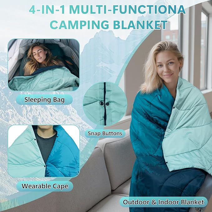 Camping Blanket, Waterproof Outdoor Blankets for Sleeping Packable Ultralight Puffy Camping Quilt for Hammock Hiking Picnic Stadium Beach Cold Weather 55"x78.8"