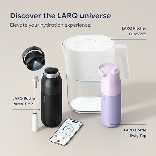 LARQ Bottle Movement Filtered - Lightweight Non-Insulated Stainless Steel Water Bottle BPA Free with Nano Zero Technology and Long-Lasting Filters, White/Pebble, 32oz