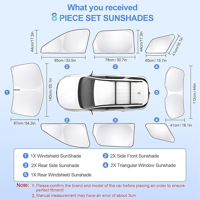 8pcs Car Window Shades for Nissan Pathfinder2022-2026 Accessories,Windshield Side Rear Full Sunshade,Sun Visor UV Blocking, Privacy Protection and Blackout for Camping Outdoor