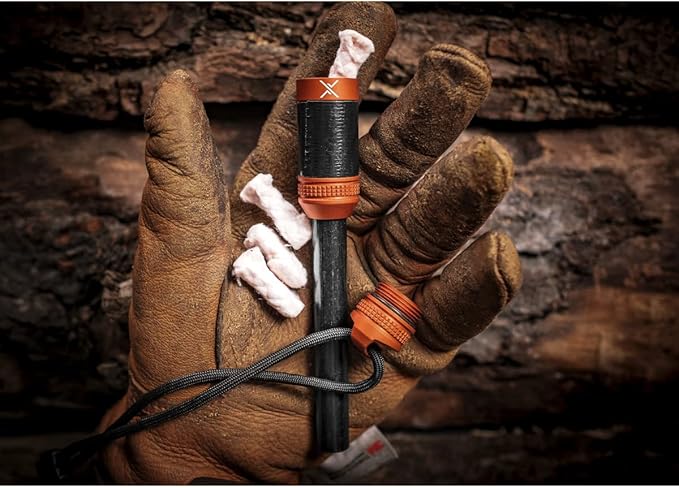 Exotac fireROD XL Ferrocerium Firestarter with Replaceable 1/2 in. Diameter Waterproof Ferro Rod Striker, Heavy-Duty Flammable Repair Tape, and Tinder Capsule Compartment with Included quickLIGHT Tabs