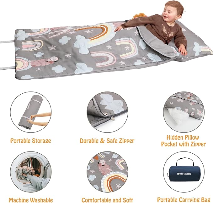 Kids Sleeping Bag, Sleeping Bags for Boys & Girls, Large Kids Sleeping Bag with Pillow, SlumberSoft Slumber Bags, Child Sleeping Bags for Travel Naps and Sleepovers,63" x 30"