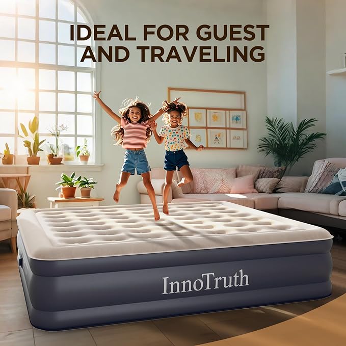 InnoTruth King Size Air Mattress with Built in Pump, Famiy Choice Award Winner, Inflatable Blow up Mattress, 18" Raised 2-4 Persons Family Air Bed for Guests & Home, Ideal for Temporary Use, 700 lbs
