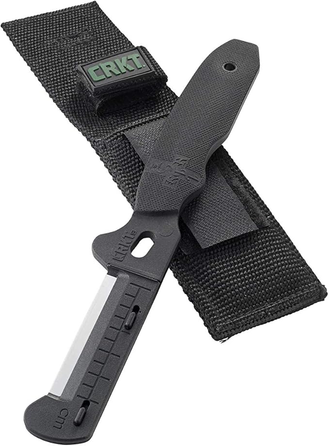 CRKT Combat Stripping Tool with Sheath: Emergency Trauma Tool, Flat Razor Blade to Slide Through Clothing and Gear, Oxygen Wrench, Poly Handle, Sheath 9860