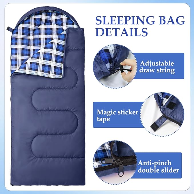 Uniqwamer Kids Sleeping Bag for Girls Boys - 4 Seasons Cold & Warm Weather Flannel Camping Sleeping Bags, Lightweight & Waterproof 45°F Sleeping Bag for Camping Hiking Outdoor Travel