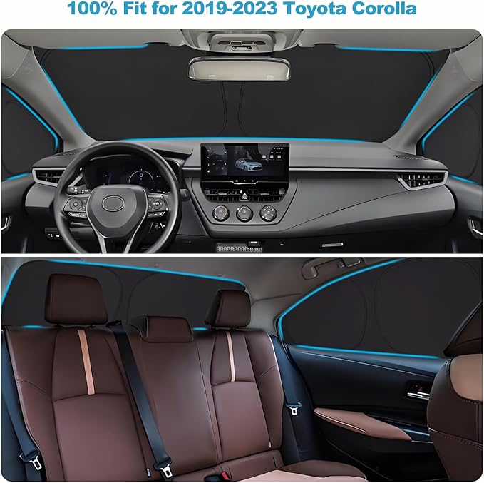 XCBYT 2019-2023 Corolla Full Coverage Window Shades | 6-Layer Blackout Insulated Sun & UV Protection | Custom Fit Privacy Covers for Camping, Sleeping & Car Living (6 PCS)