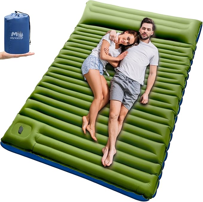 Myxslop Double Sleeping Pad for Camping, 6" Extra-Thick 2 Person Camping Sleeping Pad with Pillow Built-in Foot Pump, Inflatable Sleeping Mat for Backpacking, Tent, Hiking Essentials Gear