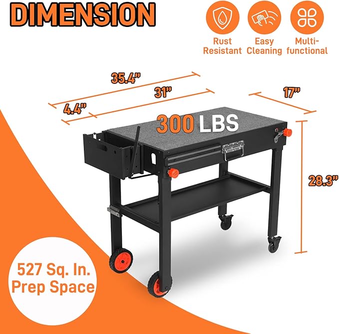 EUTRKei Grill Table for Blackstone Griddle, Portable Griddle Table with Caddy - Fit 17” or 22” Other Tabletop Grill, Foldable Ninja Grill Stand& Blackstone Griddle Stand for Outdoor Tailgating-Camping