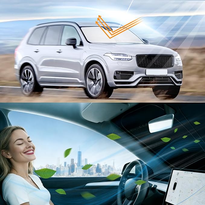 Windshield Sun Shade Accessories Compatible with 2016 2017 2018-2026 XC90 for Volvo Foldable Sunshade Sun Visor Blocks UV