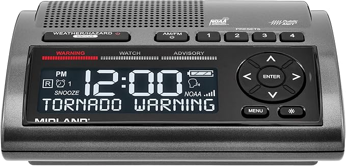 Midland - WR400 Weather Radio Deluxe - NOAA Emergency Alert Scanner – Home Use with Battery Backup - Local County Programming Over 80 Emergency Voice Flashing Alerts – Alarm Clock AM/FM Radio