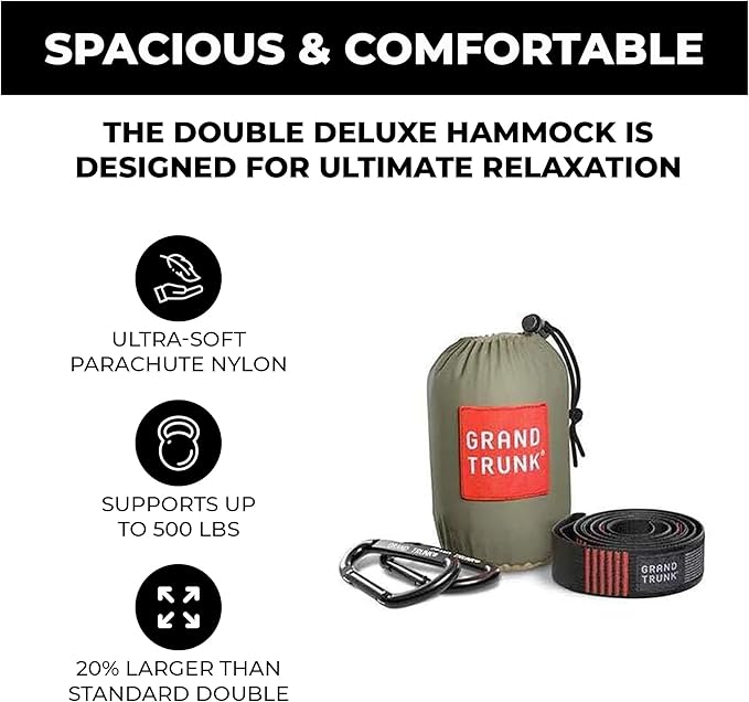 Grand Trunk Double Deluxe Hammock | Ultra-Strong & Lightweight | 11 ft Hammock with Ripstop Nylon | 500 lb Capacity | Fast-Drying & Weather-Resistant | Navy/Light Blue