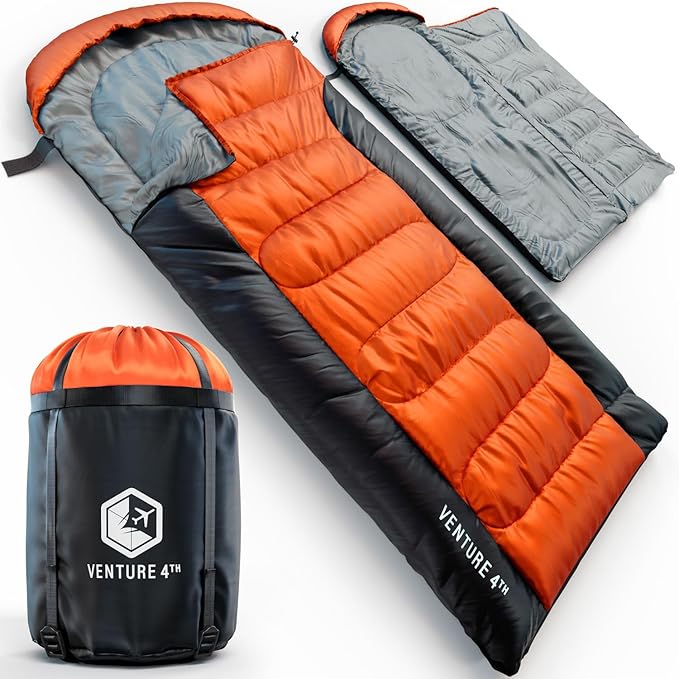 VENTURE 4TH Backpacking Sleeping Bag – XXL, Double and Single Sizes - Lightweight Warm & Cold Weather Sleeping Bags for Adults, Kids & Couples – Ideal for Hiking, Camping & Outdoor Adventures