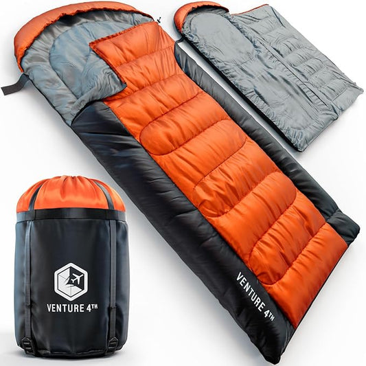 VENTURE 4TH Backpacking Sleeping Bag – XXL, Double and Single Sizes - Lightweight Warm & Cold Weather Sleeping Bags for Adults, Kids & Couples – Ideal for Hiking, Camping & Outdoor Adventures